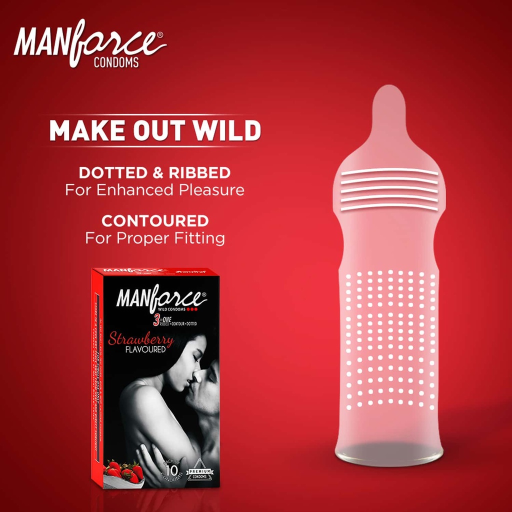 Manforce Xotic Condom 1500 Dots Strawberry Flavour (03 Pcs Pack)