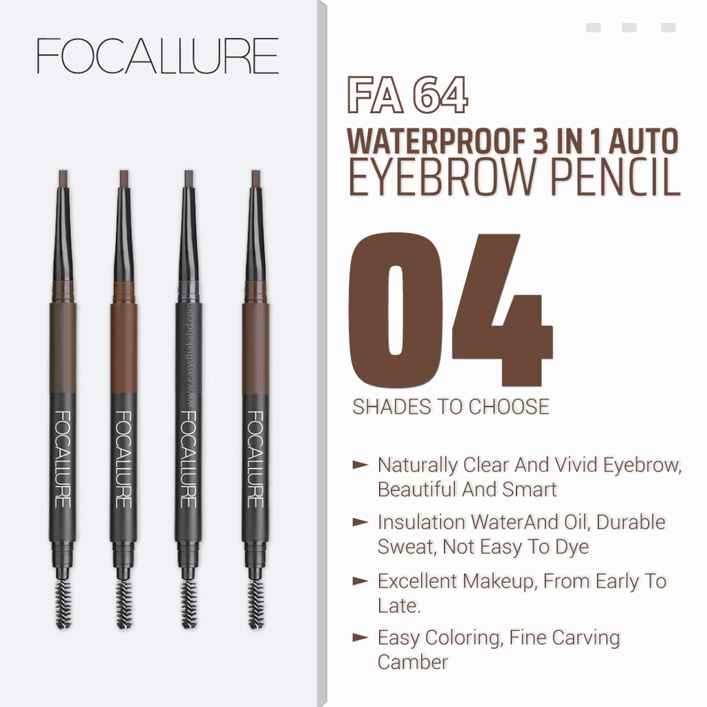 FA64 - Focallure Waterproof 3 in 1 Auto Eyebrow Pencil