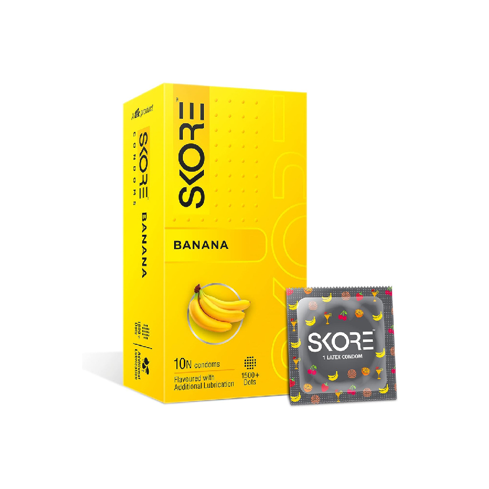 Skore Banana Flavoured With Additional Lubrication Condoms 